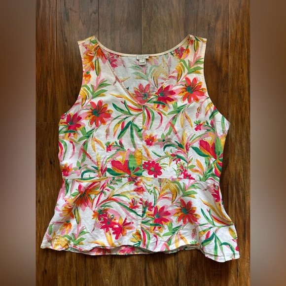 J. Crew Sleeveless Floral Linen Blend Peplum Fitted Top - Picture 1 of 10